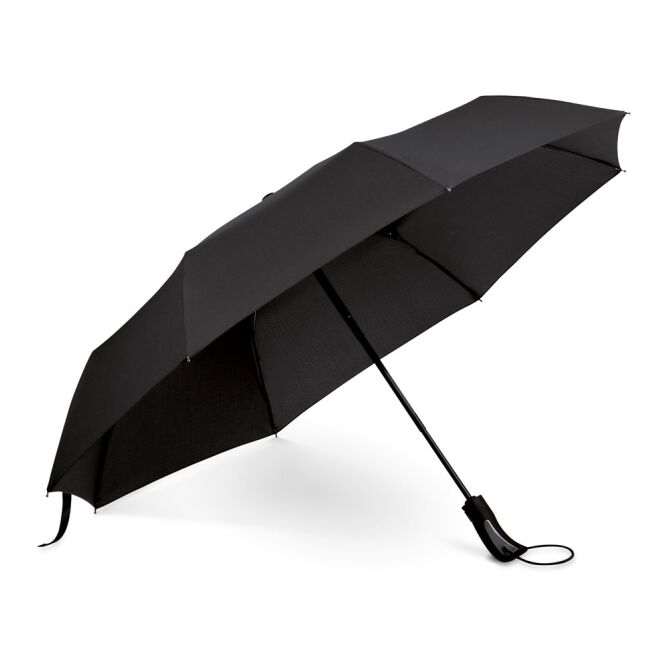 Werbeartikel Campanela Taschenschirm mit Logodruck – Schwarz – kompakter Regenschirm für Firmen