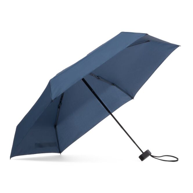 Werbeartikel Mini-Regenschirm EMMA mit Logodruck – Blau – windfester Klappschirm für Firmen