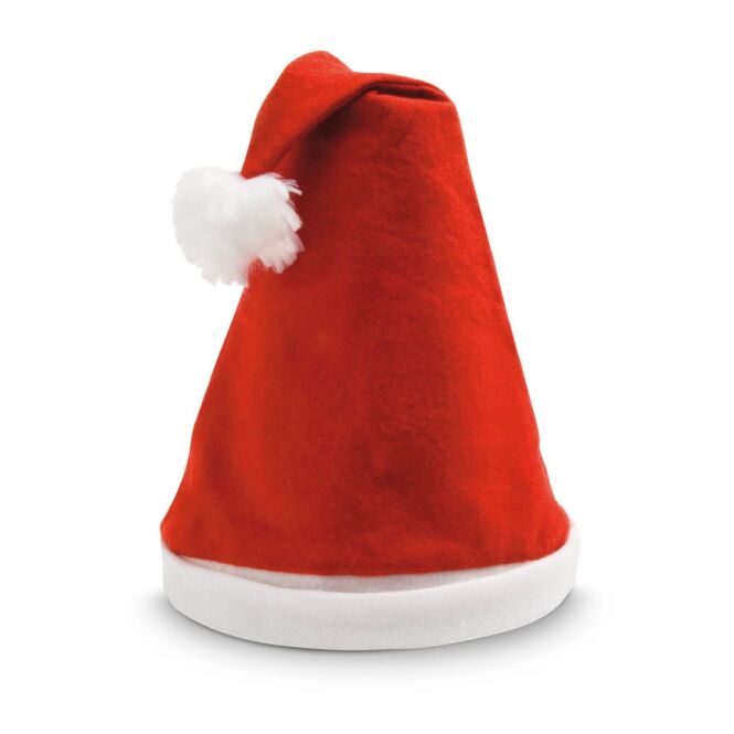 Mitarbeiter-Weihnachtsgeschenk Weihnachtsmütze ISAAC mit Logodruck – Rot – Textil-Kopfbedeckung für Firmenfeiern