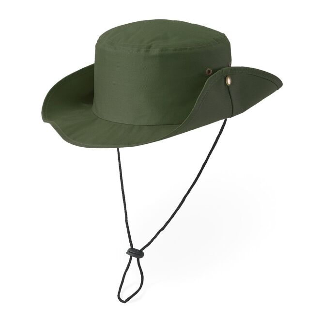 Werbeartikel Safari-Hut BLASS – dunkelgrün – mit Logodruck, 160 g/m² Polyester, 580 mm, mit Belüftungsösen, für Firmenevents.