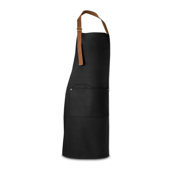 Gastro-Werbemittel Schürze VESPER – schwarz – mit Logo bestickt 680 x 900 mm 300 g/m² Canvas als robuste Kochschürze für Gastronomie, Bars &