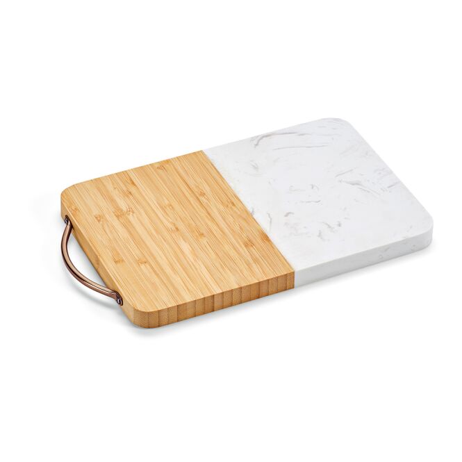 Firmengeschenk Degas Schneidebrett mit Gravur – 20x30 cm – Beige – Servierbrett aus Marmor und Bambus für die Gastronomie und das Büro