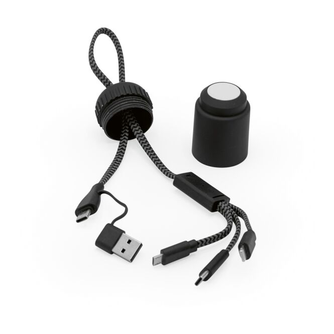 Werbeartikel Versacord 5-in-1 Kabel mit Logodruck – Schwarz – nachhaltiges Ladezubehör für Büro und Firmenbedarf