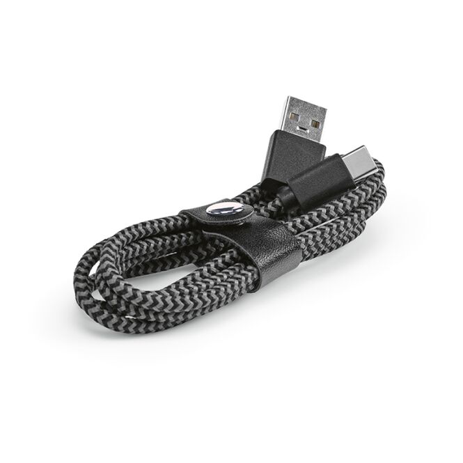 Werbeartikel Leibniz USB-C Ladekabel aus rPET mit Logodruck – Schwarz – schnelles Verbindungskabel für Büro und Firmenbedarf