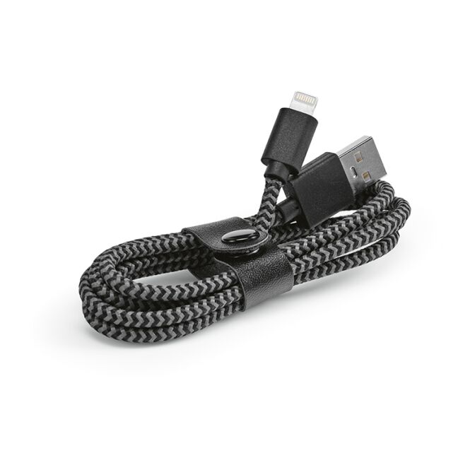 Firmengeschenk Bernoulli Ladekabel mit Logodruck – Schwarz – Schnellladekabel mit USB-A auf Lightning für Büro und Business