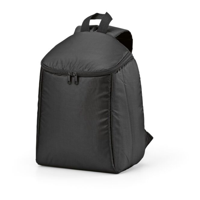 Werbeartikel Kühltaschen-Rucksack Brüssel mit Logodruck – 12L rPET isoliert – Schwarz – funktionaler Begleiter für Events und Mitarbeiter