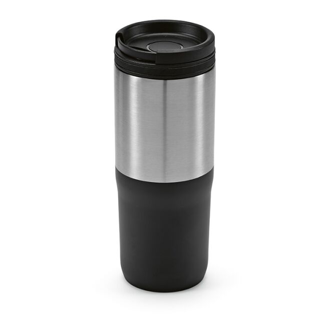 Werbeartikel Thermobecher Orange Reisebecher – schwarz – mit Logodruck 600 ml nachhaltig für die Büroküche