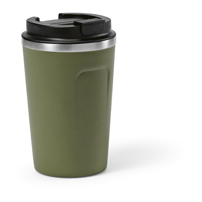 Werbeartikel Thermobecher Limpopo – armeegrün – mit Logodruck 490 ml nachhaltig für das Mitarbeiter-Onboarding und die Büroküche