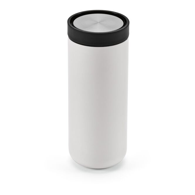 Firmengeschenk Senegal Reisebecher mit Lasergravur – 400 ml aus recyceltem Edelstahl – Weiß – isolierter Thermobecher für Büro und Business