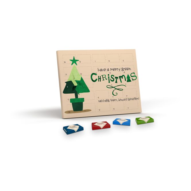 Firmengeschenk Sarotti Adventskalender Naps Eco – weihnachten – mit individuell bedrucktem Etikett 24 täfelchen als weihnachtsgeschenk für kunden