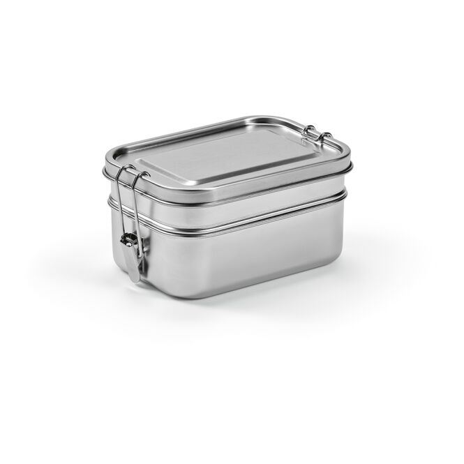 Firmengeschenk Lunchbox aus Edelstahl mit Logodruck – Silber – 1240 ml Aufbewahrungsbehälter für Mitarbeiter und Bürobedarf