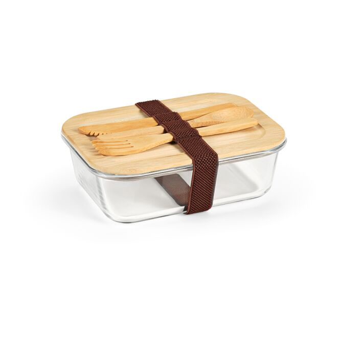 Werbeartikel Van Gogh 1000 Lunchbox aus Borosilikatglas mit Bambusdeckel, 1090 ml – Durchsichtig – mit Logo bedruckt