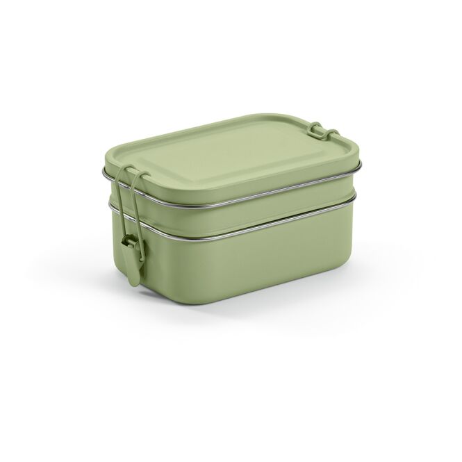Firmengeschenk Tintoretto Lunchbox aus Edelstahl mit Gravur – Mattgrün – nachhaltige Brotdose für den Büroalltag