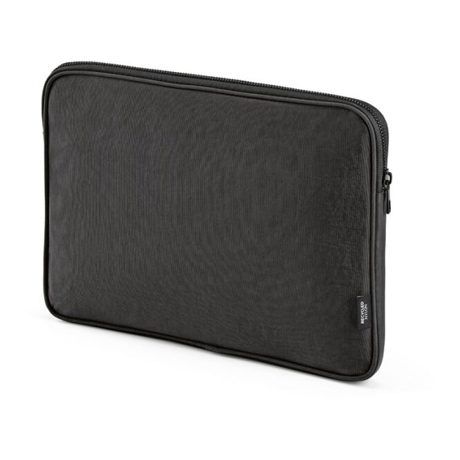 Werbeartikel Liverpool Laptoptasche mit Logodruck für 15,6 Zoll Laptops – Schwarz – schützende Computertasche aus recyceltem Nylon