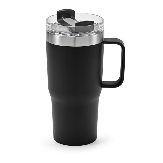 Kundengeschenk Thermobecher Neman – schwarz – mit Gravur 580 ml nachhaltiger Isolierbecher aus recyceltem Edelstahl für das Büro