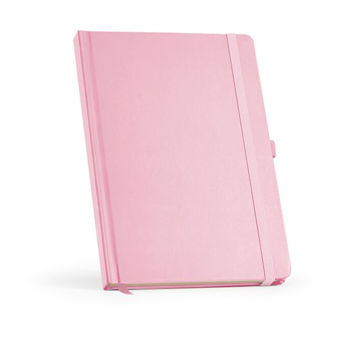 Werbeartikel Marquez A5 Notizbuch mit Logoprägung – Rosa – nachhaltiges Schreibheft aus recyceltem Papier für Büro und Konferenzen