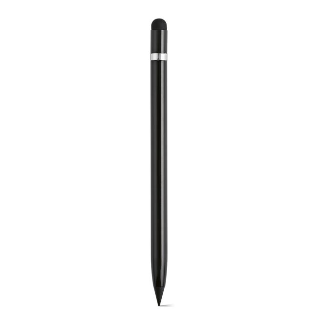 Werbeartikel Voltaire tintenloser Stift mit Gravur – aus recyceltem Aluminium – Schwarz – nachhaltiges Schreibgerät für Büro und Business