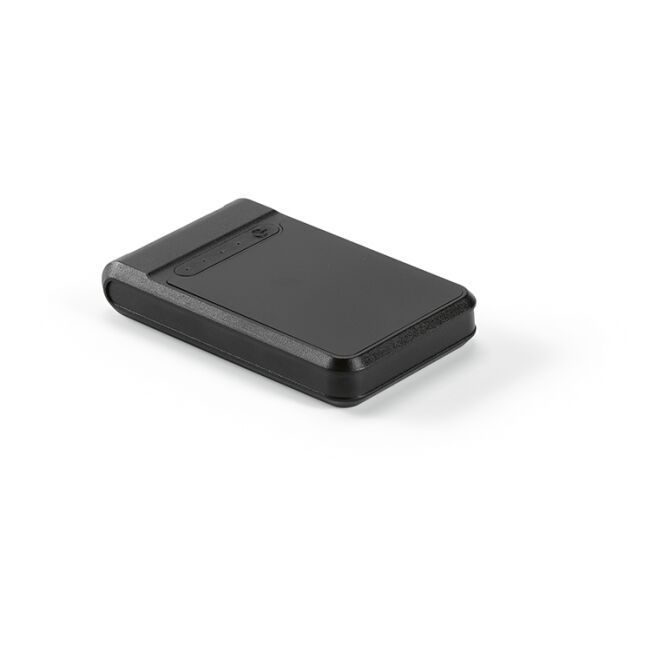 Kundengeschenk Powerbank Ampx – schwarz – mit Logo bedruckt 6000 mAh 18W USB-C nachhaltig für das Mitarbeiter-Onboarding