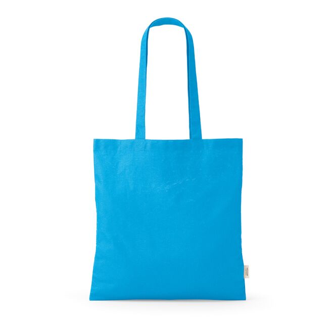 Werbeartikel Everest Tragetasche aus recycelter Baumwolle mit Logodruck – Hellblau – nachhaltige Stofftasche für Unternehmen und Events