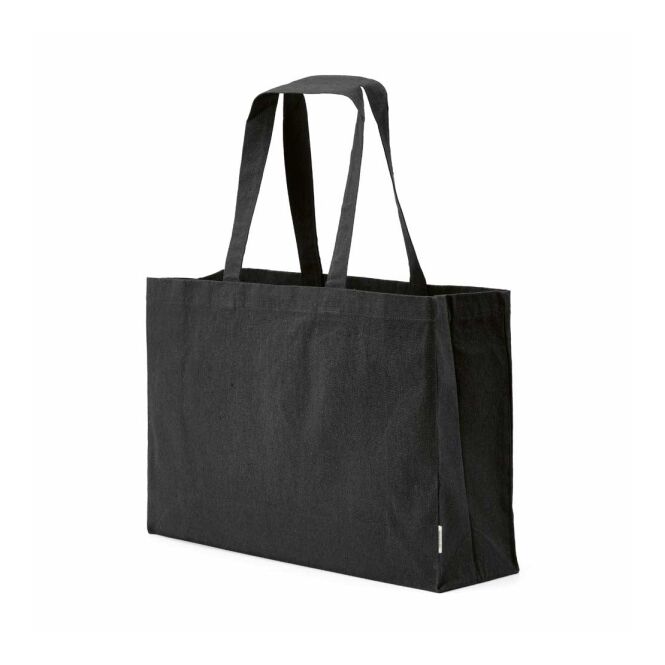 Kundengeschenk Einkaufstasche Makalu – schwarz – mit Logo bedruckt 32x50x13cm 65cm Henkel 280g/m² nachhaltiger Jutebeutel für Events
