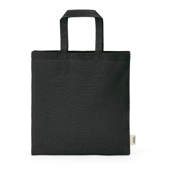 Messe-Werbemittel Einkaufstasche Aneto – schwarz – mit Logo bedruckt 28x30cm 30cm Henkel 140g/m² nachhaltiger Jutebeutel für Messe-Events