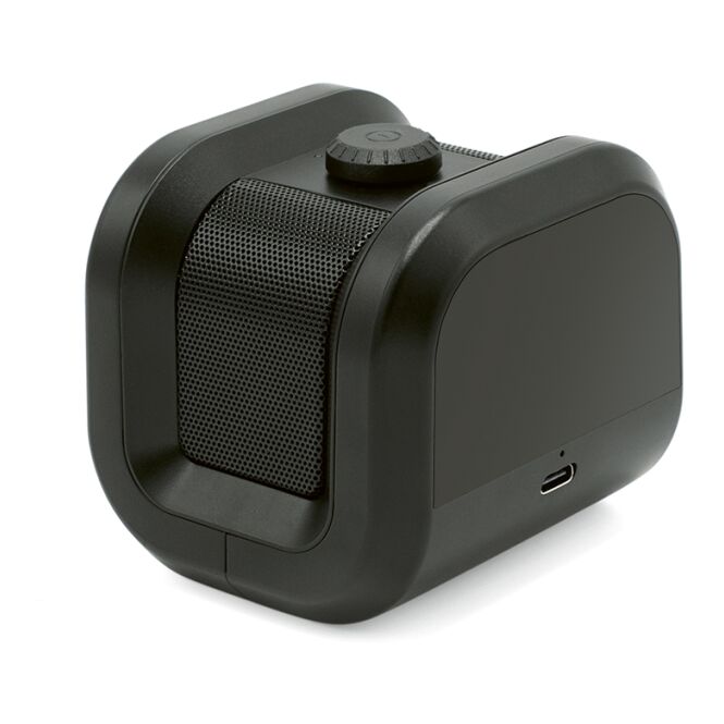 Firmengeschenk Bluetooth Lautsprecher Boomz – schwarz – mit Logo bedruckt nachhaltig 5W TWS USB-C 800mAh für das Homeoffice