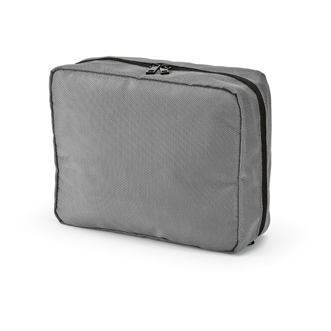 Firmengeschenk Kulturtasche Venice – grau melange – mit Logo bedruckt 4,5L nachhaltiges Design, moderner Kulturbeutel für Geschäftsreisen