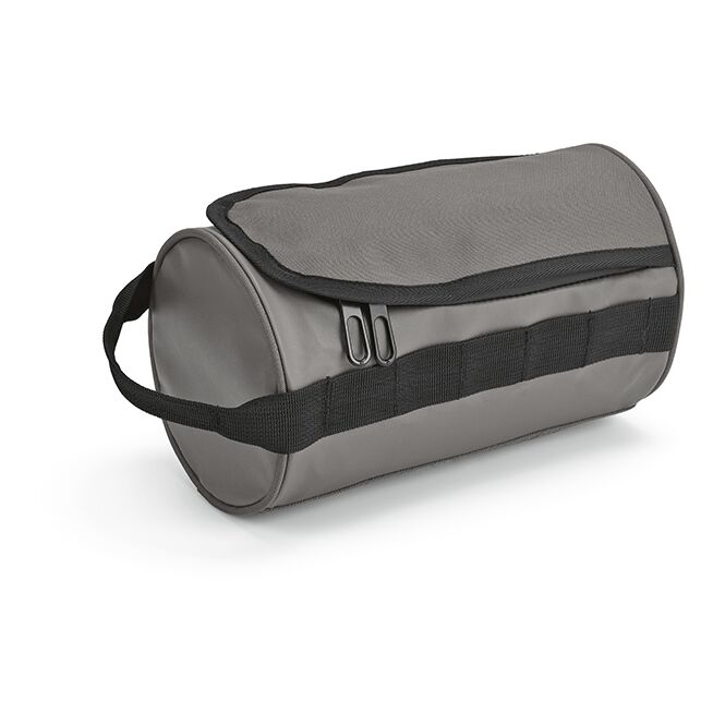 Mitarbeitergeschenk Kulturtasche Riga – grau melange – mit Logo bedruckt 5,7L nachhaltiger Kulturbeutel für Geschäftsreisen & Events