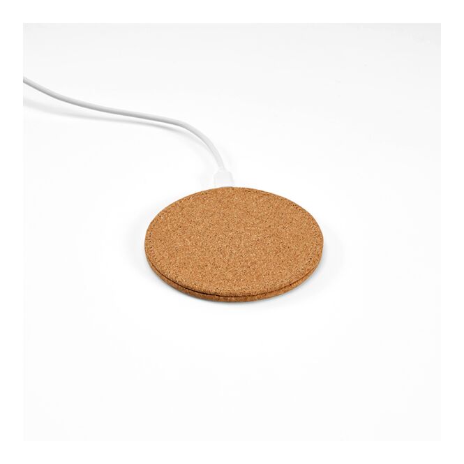 Premium-Werbegeschenk Descartes Wireless Charger aus Kork mit Gravur – Beige – 15W Ladestation für Büros und Konferenzen