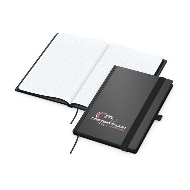 Kundengeschenk Notizbuch Black-Book – schwarz – mit Logo geprägt DIN A5 für den Büroalltag