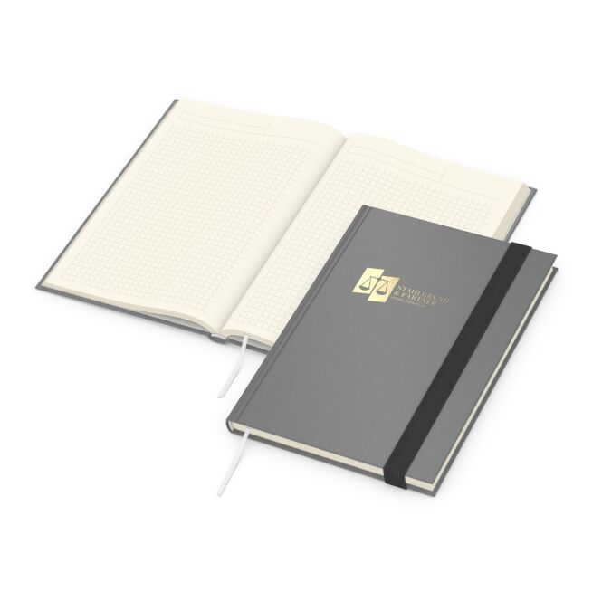 Kundengeschenk Notizbuch Visco-Book A5 – grau – mit Logo geprägt DIN A5 für Meetings & Konferenzen