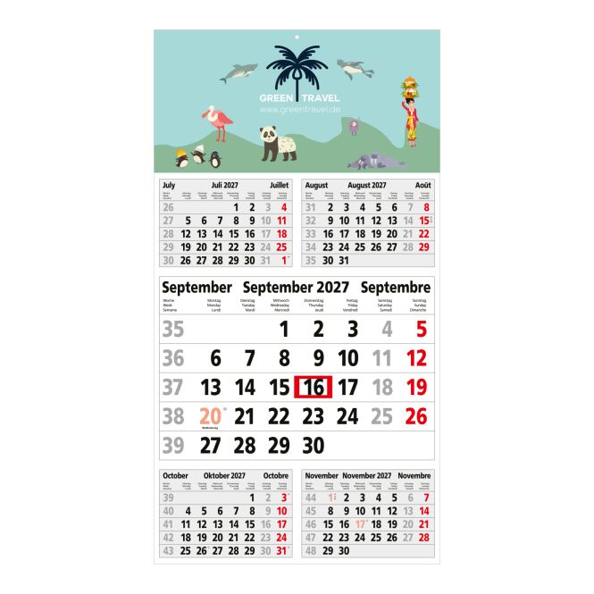 Werbemittel 5-Monatskalender Budget 5 mit 4C-Druck – Hellgrau – 300x560 mm Kalender für Büro und Planung