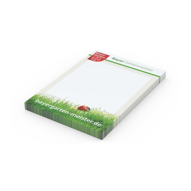 Werbeartikel Haftnotizblock Basic – weiß – individuell bedruckt 50 x 72 mm für den Büroalltag