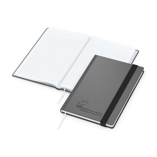 Firmengeschenk Notizbuch Smart-Book – anthrazit – mit Logo bedruckt DIN A5 für Meetings & Konferenzen