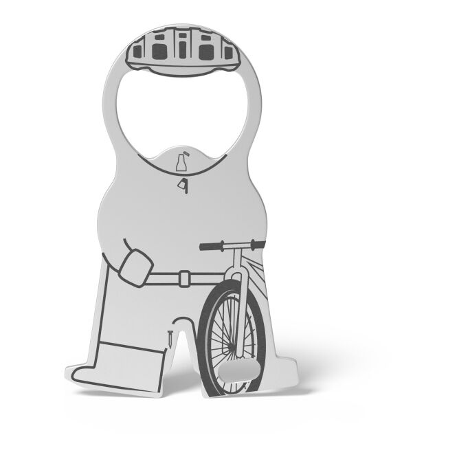 Werbeartikel Richartz Einkaufswagenlöser Karl Bike mit Lasergravur – Silber – multifunktionales Tool für Firmen