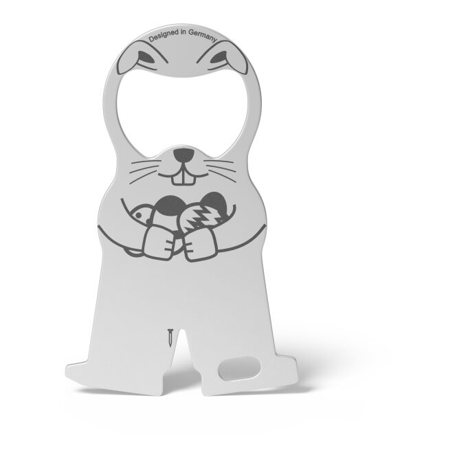 Werbeartikel Einkaufswagenlöser Karl Easter mit Lasergravur – Silber – multifunktionales Tool aus Edelstahl für Firmen und Messen