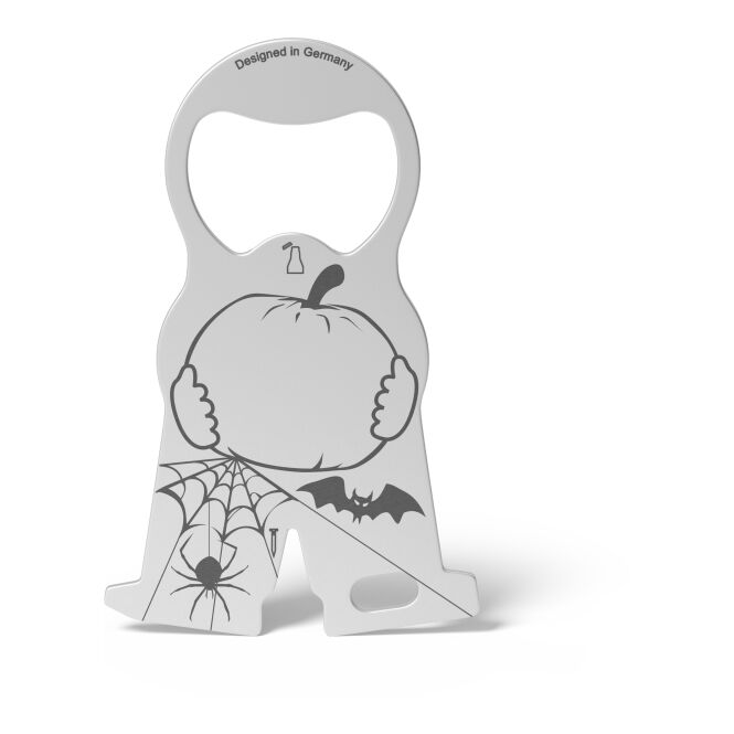 Werbeartikel Einkaufswagenlöser Karl Halloween mit Lasergravur – Silber – nützliches Multifunktionswerkzeug für Firmen und Messen