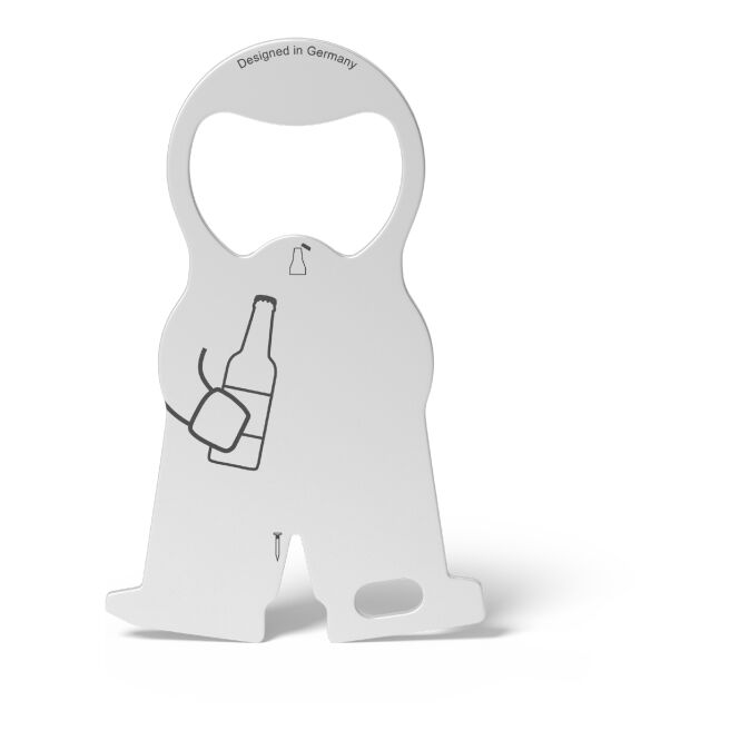 Werbeartikel Einkaufswagenlöser Karl Bottle mit Lasergravur – Silber – multifunktionales Tool aus Edelstahl für Firmen und Messen