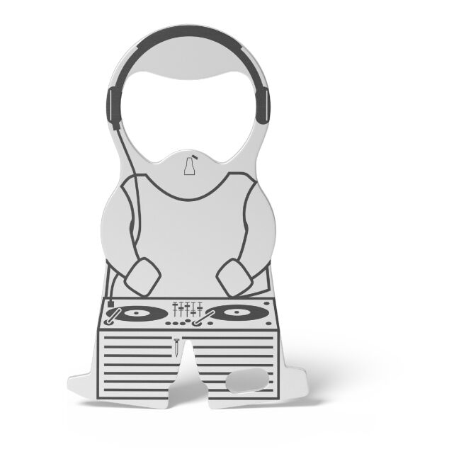 Werbeartikel Einkaufswagenlöser Karl DJ mit Lasergravur – Silber – multifunktionales Tool für Firmen