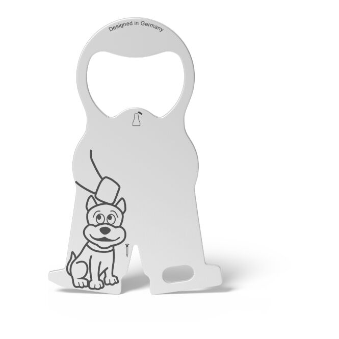 Werbeartikel Einkaufswagenlöser Karl Dog mit Lasergravur – Silber – multifunktionales Tool aus Edelstahl für Büro und Firmenkunden