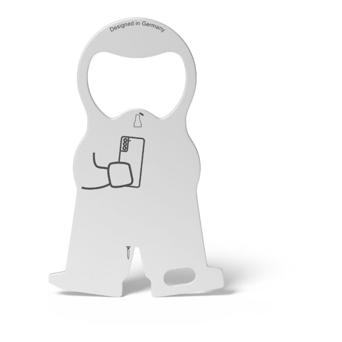 Werbeartikel Einkaufswagenlöser Karl Mobile mit Lasergravur – Silber – multifunktionales Tool für Handel und Unternehmen