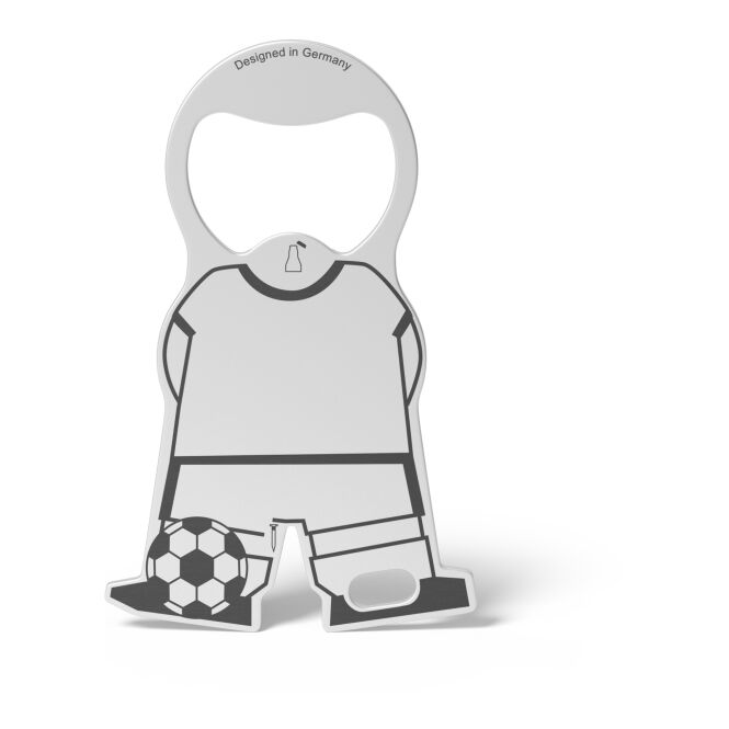 Werbeartikel Richartz Einkaufswagenlöser Karl Soccer mit Gravur – Silber – multifunktionales Tool für Handel und Unternehmen