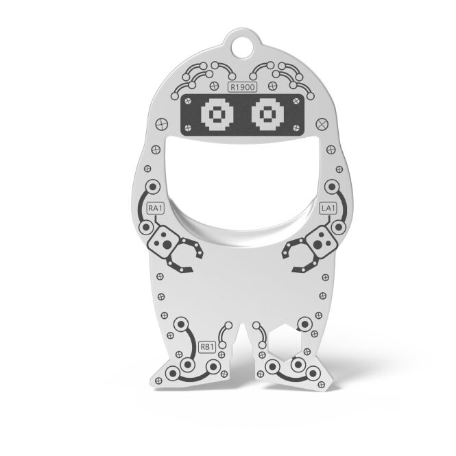 Werbeartikel Richartz Flaschenöffner Fred Robot mit Logogravur – Silber – nützliches Tool für Firmen und Messen