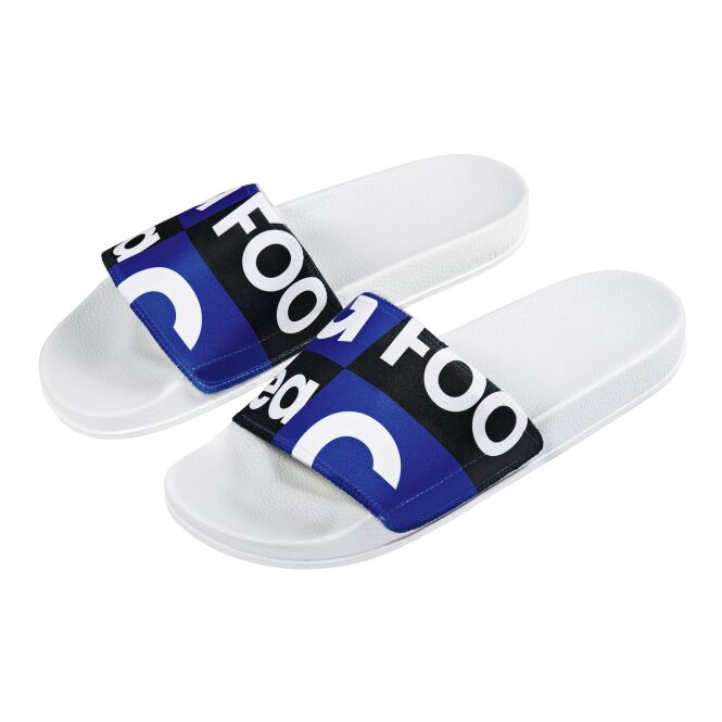 Mitarbeitergeschenk Badelatschen TIDEZ Fox – schwarz – mit Logo bedruckt bequeme PVC-Sohle rutschfeste Badesandalen für Unternehmen 43.0