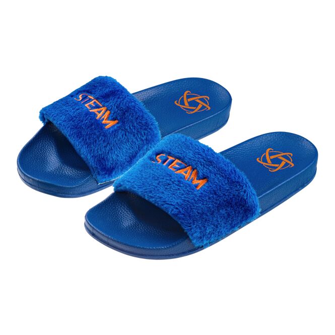 Mitarbeitergeschenk Badelatschen Plush – grau – mit Logo bedruckt, Größen 30-50, ideal für Firmenevents, moderne Pool Slides