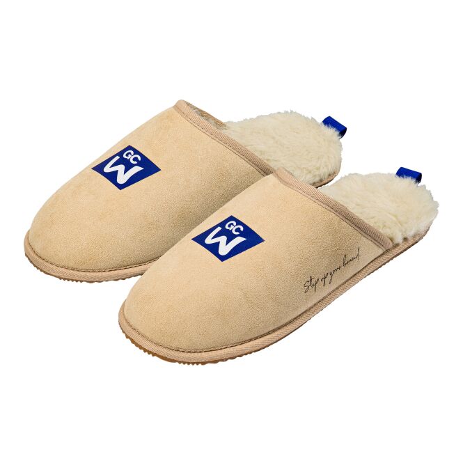 Mitarbeitergeschenk Hausschuhe Lush mit Logodruck – XL – PMS Wunschfarbe – bequeme Hotelslipper für Firmen und Events