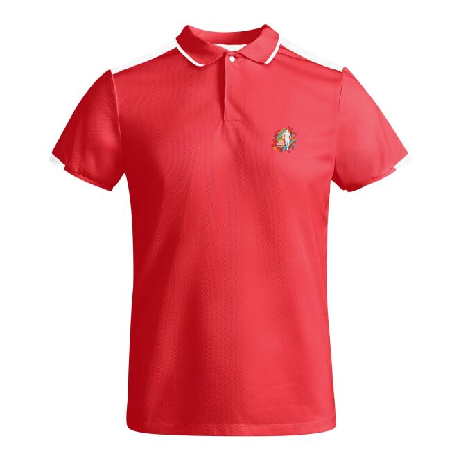 Teamkleidung Poloshirt Tamil – rot-weiss – mit hochwertigem Stick 48h Express-Druck nachhaltig Gr. 4