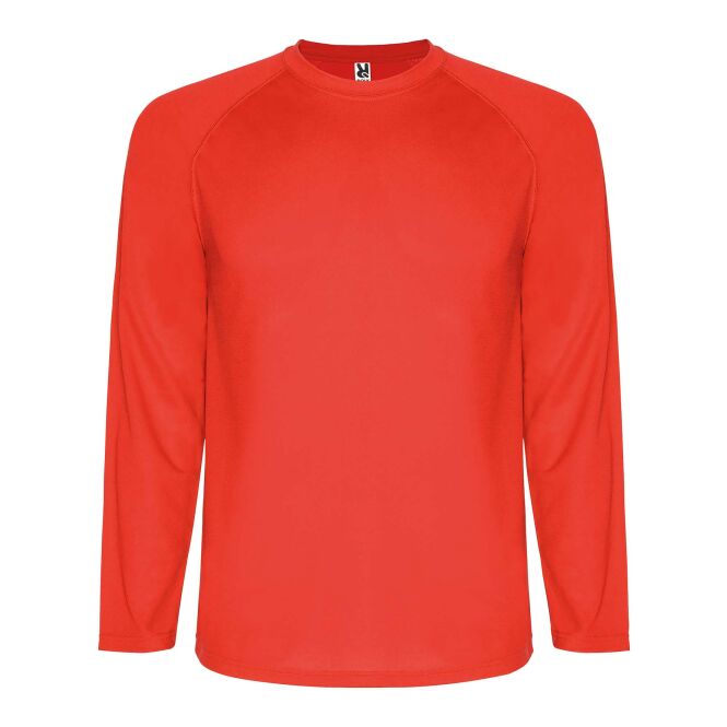 Teamkleidung Langarm-Sport-Shirt Montecarlo – rot – mit Logo bedruckt 48h Express-Druck Funktions-Shirt mit Raglanärmeln Gr. 4