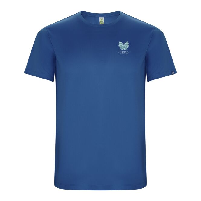 Teamkleidung Imola Sport T-Shirt Roly – royalblau – mit Logo bedruckt 48h Express-Druck nachhaltig aus recyceltem Polyester Gr. 128
