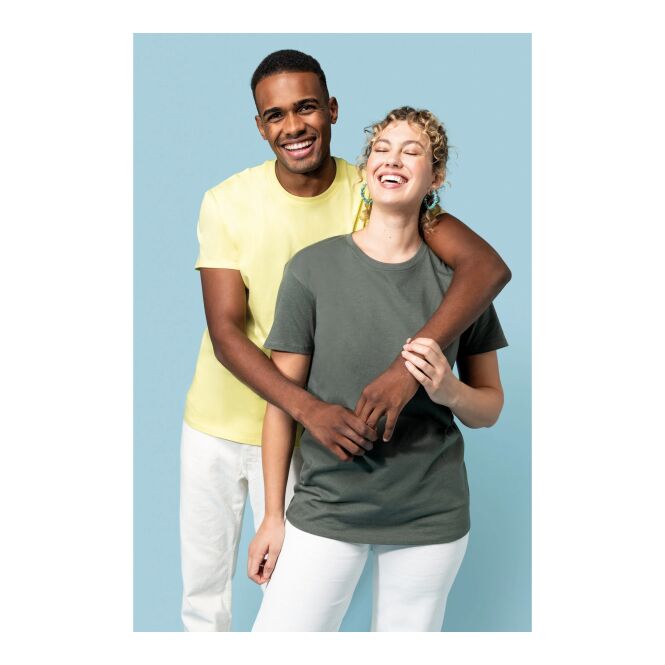 Werbeartikel nachhaltiges Unisex T-Shirt aus Bio-Baumwolle – weiß – mit Logo bedruckt Gr. XXS